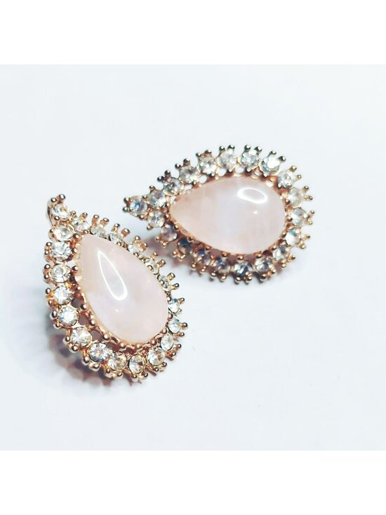 Unbranded Jewelry - Pink Teardrop Cabochon Rhinestone Halo Earrings Gold Tone Vintage